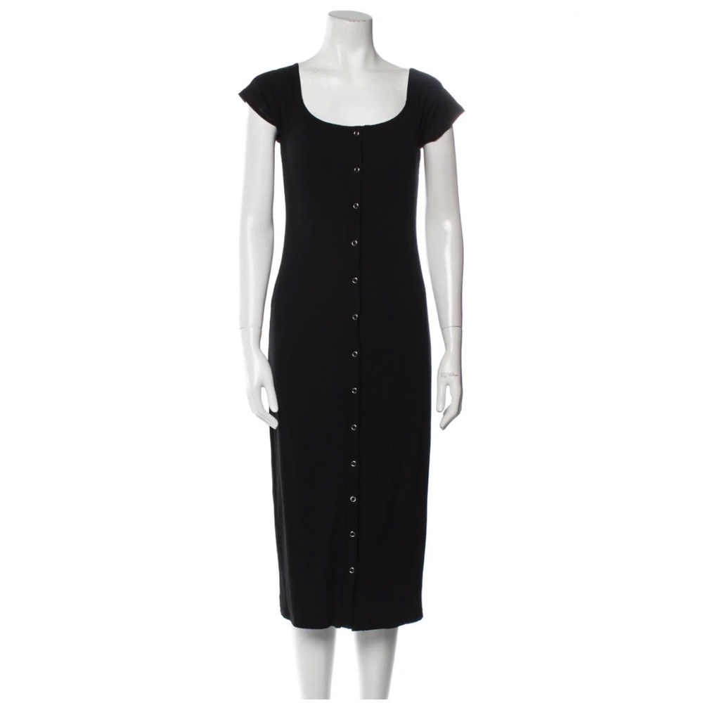 Privacy Please Black Midi Dress with Snap Buttons